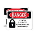 thumbnail image 1 of (2 Pack) Lockout Electricity Before Working OSHA Danger Sign 18 Inch X 12 Inch Plastic Sign, Weather Resistant, UV Protected for Workplace, Business, and Construction Site, Made in the, 1 of 8