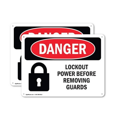 (2 Pack) Lockout Power Before Removing Guards OSHA Danger Sign 14 Inch X 10 Inch Plastic Sign, Weather Resistant, UV Protected for Workplace, Business, and Construction Site, Made in