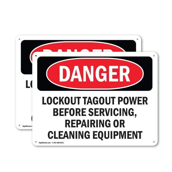 (2 Pack) Lockout Tagout Power Servicing Repairing OSHA Danger Sign 18 Inch X 12 Inch Plastic Sign, Weather Resistant, UV Protected for Workplace, Business, and Construction Site, Made