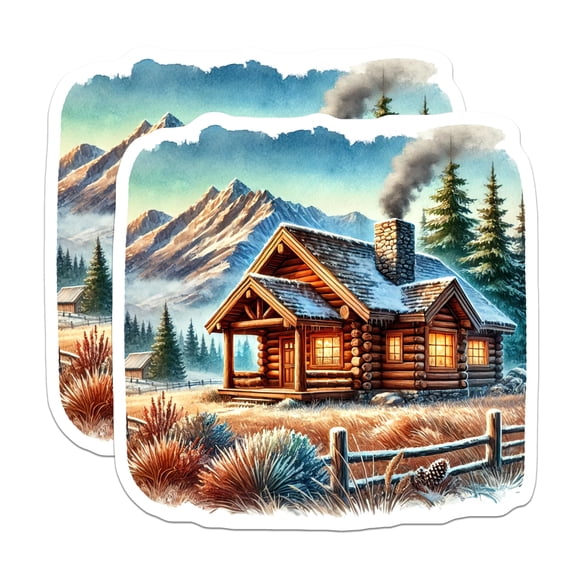 (2 Pack) Log Cabin Magnets - Winter Cabin Decor - Rustic Home Magnetic Decor - 5" On Longest Side - Premium Magnet - for Cars, Refrigerators, Toolboxes, Lockers - Made in USA - MAG18239