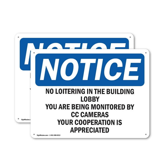 (2 Pack) No Loitering In The Building Lobby You Are OSHA Notice Sign 24 Inch X 18 Inch Plastic Sign, Weather Resistant, UV Protected for Workplace, Business, and Construction Site, Made