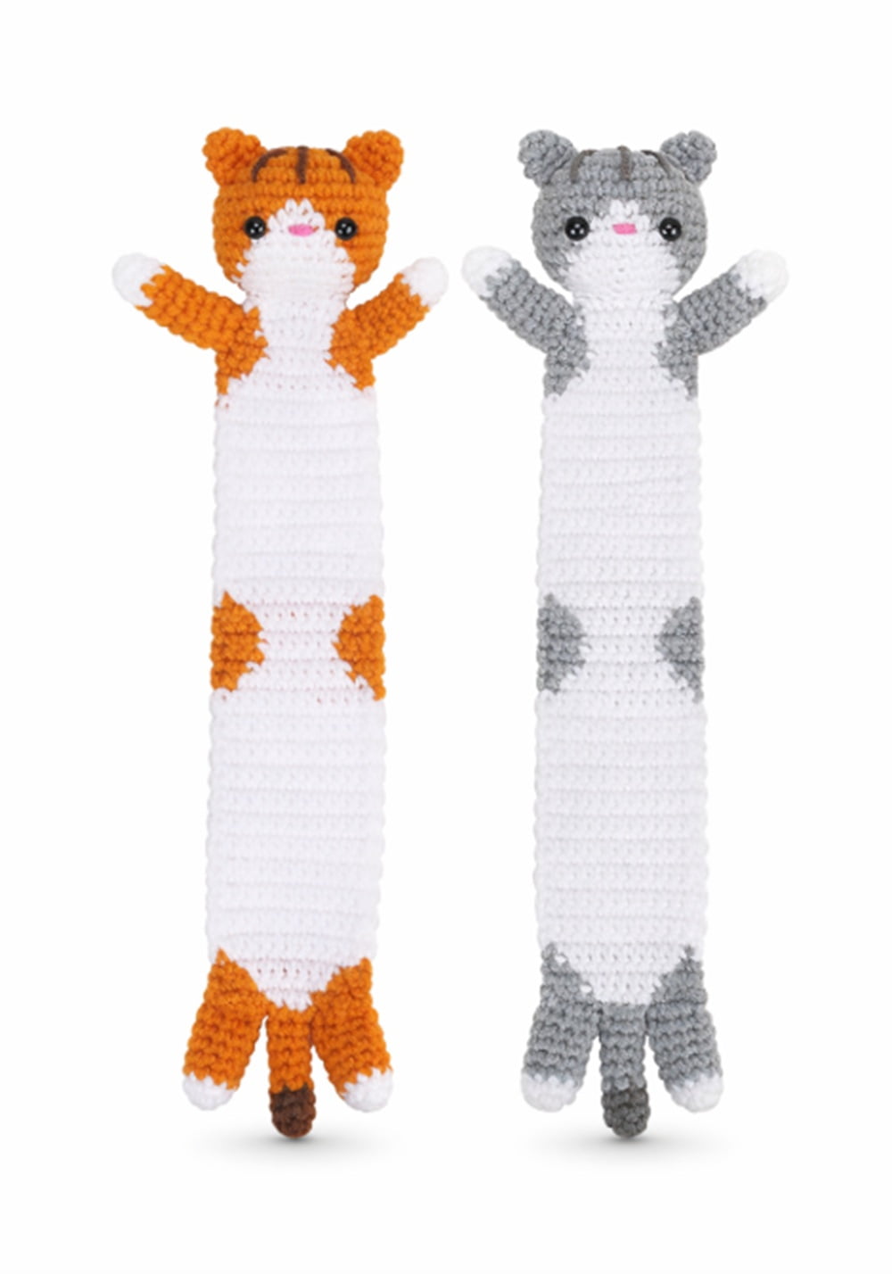 2 Pack Long Cat Bookmark Crochet Kit for Beginners, Cat Amigurumi Starter Set with Step by Step Video Tutorials, TIKA