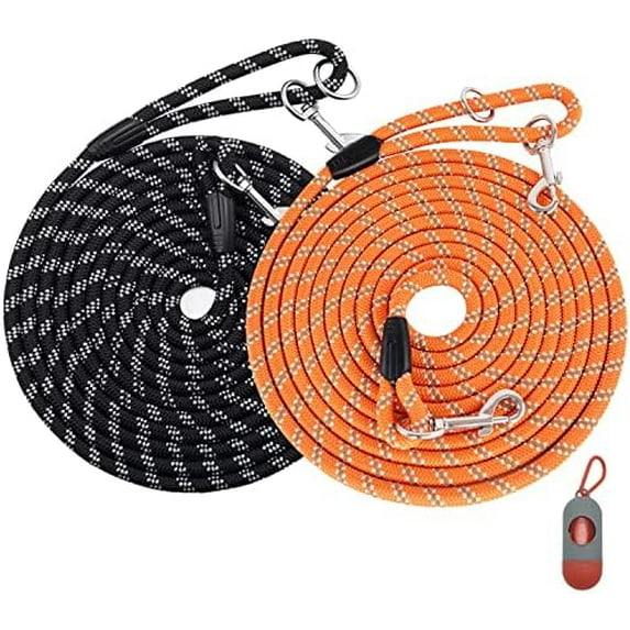 (2 Pack) Long Dog Leash for Dog Training 15FT/30FT/50FT, Dog Rope Check Cord with Reflective Thread for Large Medium Small Dogs, Dog Tie-Out Cable Lead for Hunting, Camping&Backyard