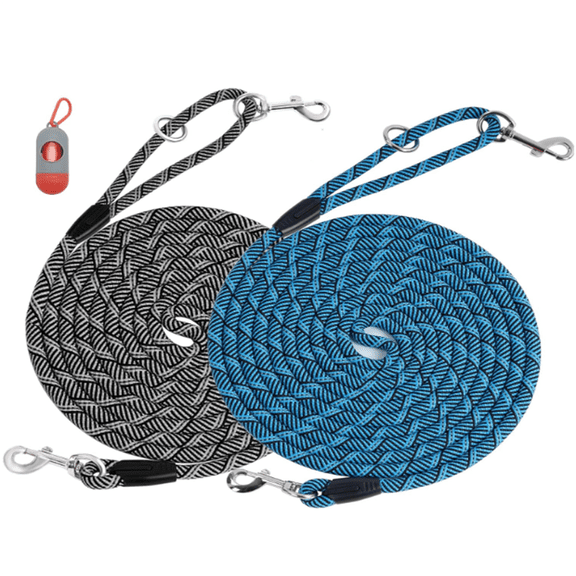 (2 Pack) Long Dog Leash for Dog Training 15FT/30FT/50FT, Dog Rope Check Cord with Reflective Thread for Large Medium Small Dogs, Dog Tie-Out Cable Lead for Hunting, Camping or Backyard