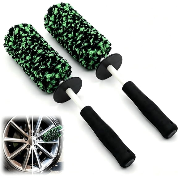 2 Pack Long Handle Microfiber Wheel Brush, Scratch-Free Car Rim Cleaning Brush Non-slip Grip Auto Detailing Tool for Wheel Hub Engine Bay Vehicle Washing Care(k)