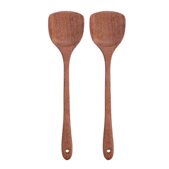 2-Pack Long Handle Wooden Spatulas - Flat Head for Mixing, Flipping & Serving