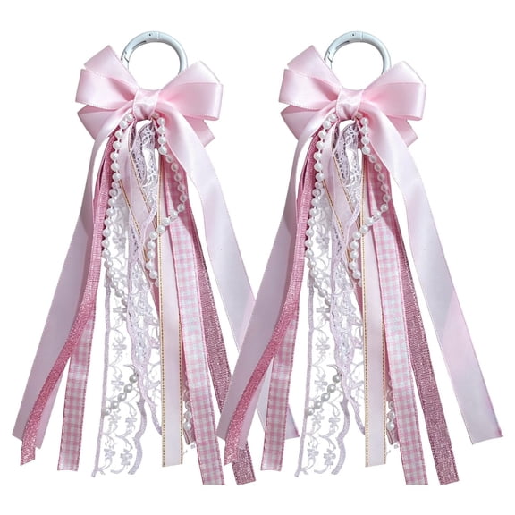2 Pack Long Ribbon Boot Bow With Glitter Pearl Lace Accessories For Women Girls Diy Holiday Wedding Birthday School