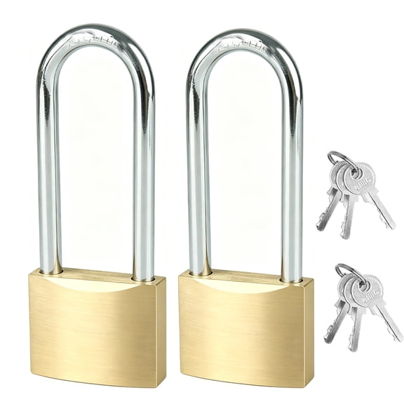 2 Pack Long Shackle Padlock, 1.3 Inch Pad Lock with Key, Waterproof Solid Brass Locks, Storage Lock Shackle for Locker Outdoor Indoor Use