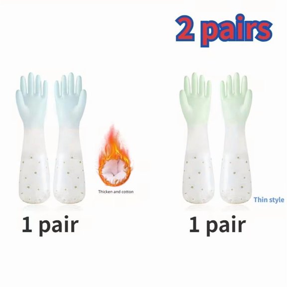 2-Pack Long-Sleeved Rubber Gloves for Kitchen Cleaning, Pet Grooming, Household Chores