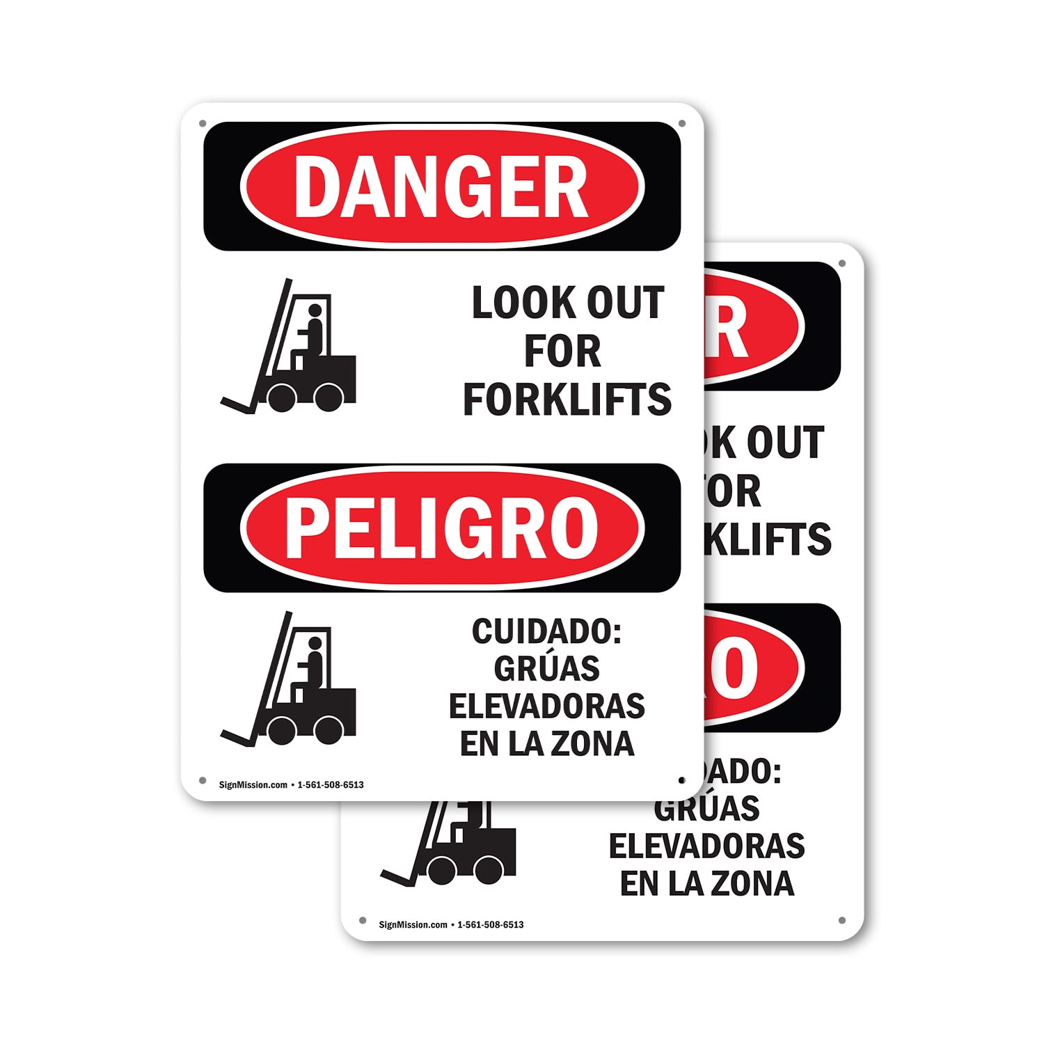 (2 Pack) Look Out For Forklifts Bilingual OSHA Danger Sign 7 Inch X 10 ...