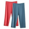 thumbnail image 1 of 2 Pack Loose Capris for Women Elastic Waist Wide Leg Lightweight Pants Casual Comfy Home Capris Pants, 1 of 2