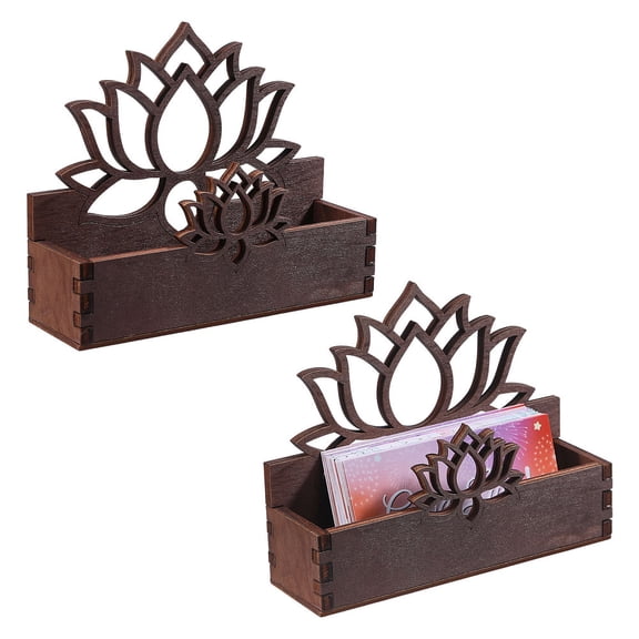 2 Pack Lotus Flower Business Card Holder for Desk Business Card Display Stand Wooden Name Card Organizer for Office Desktop Tabletop Organizer