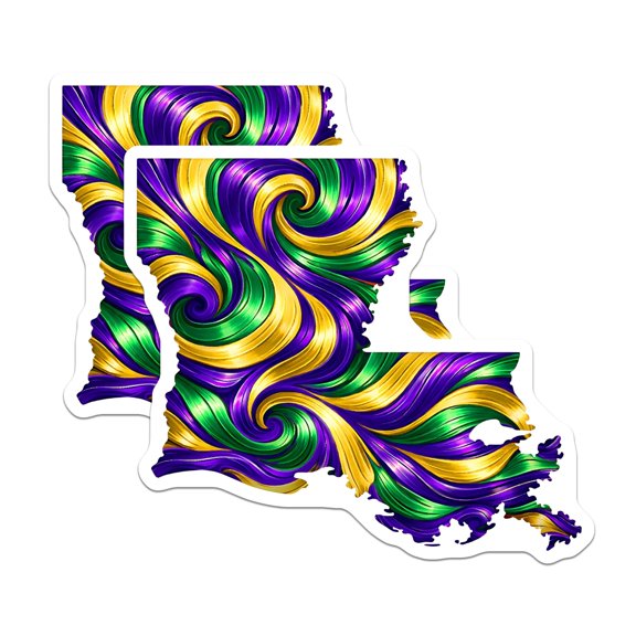 (2 Pack) Louisiana Mardi Gras Magnets - New Orleans State Souvenir - Purple Green Gold Home Decor - 5 Inches On Longest Side - Thick Durable Magnet - Made in USA