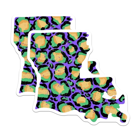 (2 Pack) Louisiana State Magnets - Animal Print - Colorful Map Design - 5" On Longest Side - for Cars, Fridges, Toolboxes - Made in USA - MAG4124