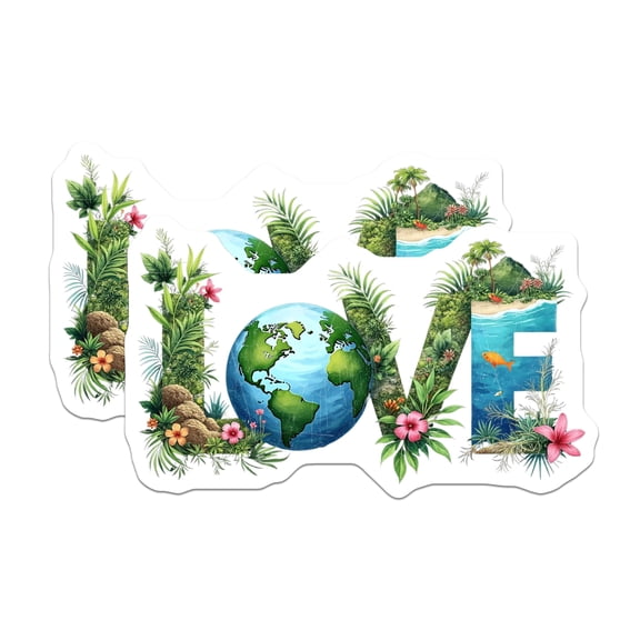 (2 Pack) Love Earth Magnets - Nature Inspired Planet Design - Environmental Art Decor - Tropical Floral Ocean Scene - 5 Inches On Longest Side - Thick Durable Magnet - Made in USA - MAG20567