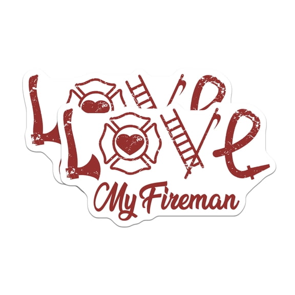 (2 Pack) Love My Fireman Stickers - Firefighter Decals - Firefighter Wife Stickers - 5" On Longest Side - Sticks to Smooth Flat Surfaces - Made in USA - BMCS17374