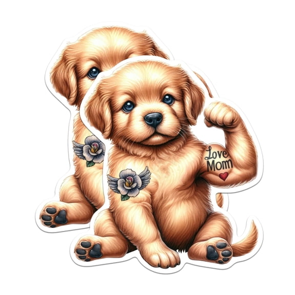 (2 Pack) Love Mom Golden Retriever Stickers - Funny Golden Mom Dog Mama Pet Mom - 5 Inches On Longest Side - Premium Vinyl - for Cars, Trucks, Skateboards, Laptops - Made in USA - BMCS0558