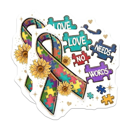 (2 Pack) Love Needs No Words Magnets - Autism Awareness - Puzzle Piece Magnets - 5" On Longest Side - for Cars, Fridges, Toolboxes - Made in USA - MAG4155