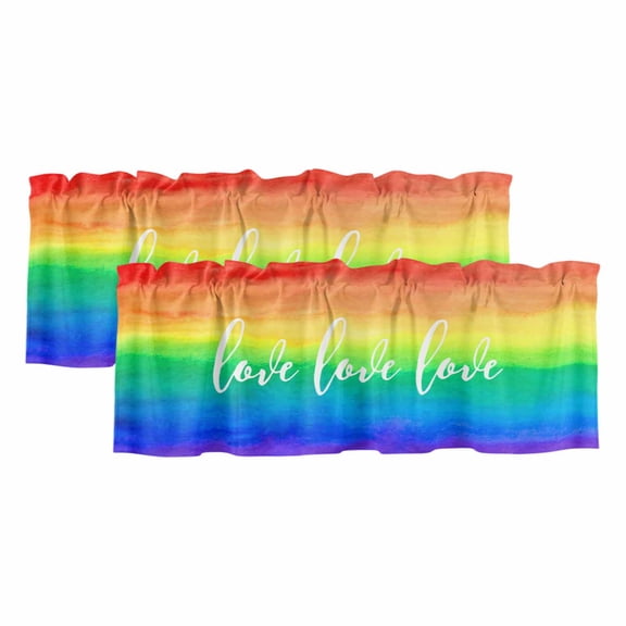 2 Pack Love Rainbow Valance for Window Gradient Kitchen Valance Rod Pocket Short Curtain Topper Decorative Window Treatment for Living Room Bedroom 42"x12"