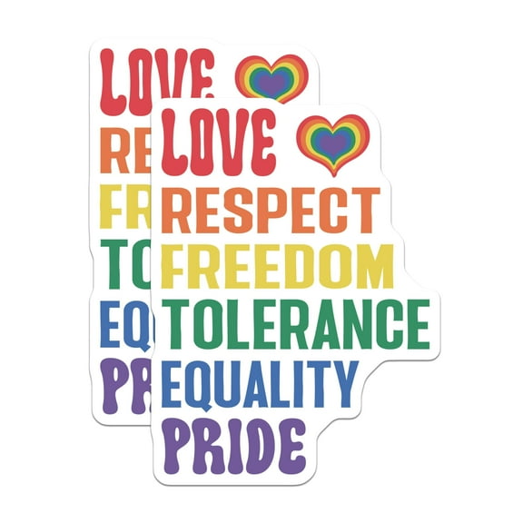 (2 Pack) Love Respect Freedom Magnets - Tolerance Equality Pride - LGBTQ+ Support Stickers - Rainbow Inspirational - 5" On Longest Side - for Cars, Fridges, Toolboxes - Made in USA - MAG4133