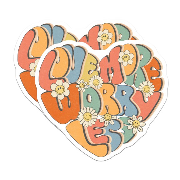 (2 Pack) Love More Worry Less Magnets - Retro Style Heart - Smiling Daisy Floral Magnets - 5" On Longest Side - Premium Magnet - for Cars, Refrigerators, Toolboxes, Lockers - Made in USA - MAG14419