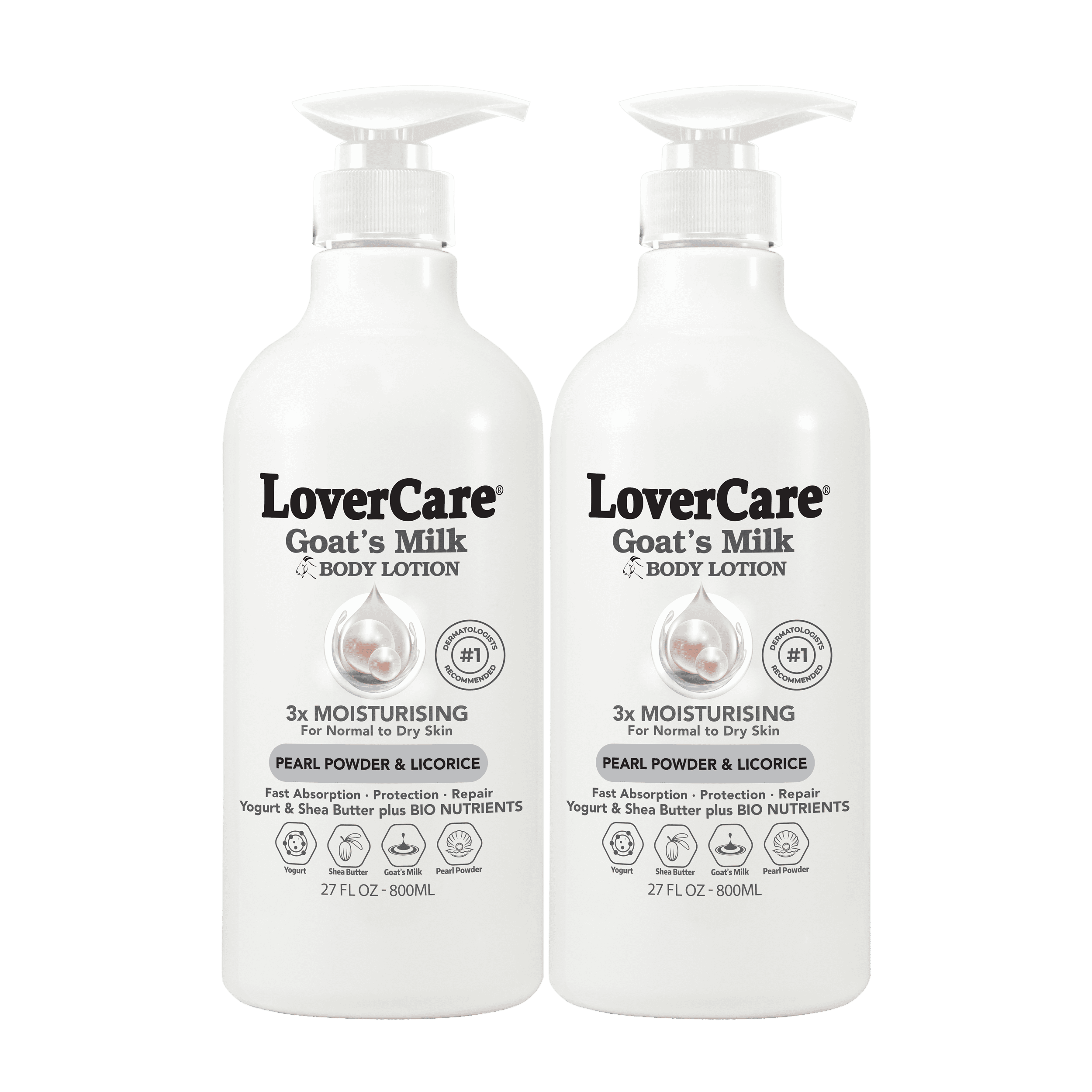 2-Pack LoverCare Goat's Milk Body Lotion 27 fl oz (800ml) - Pearl Powder & Licorice