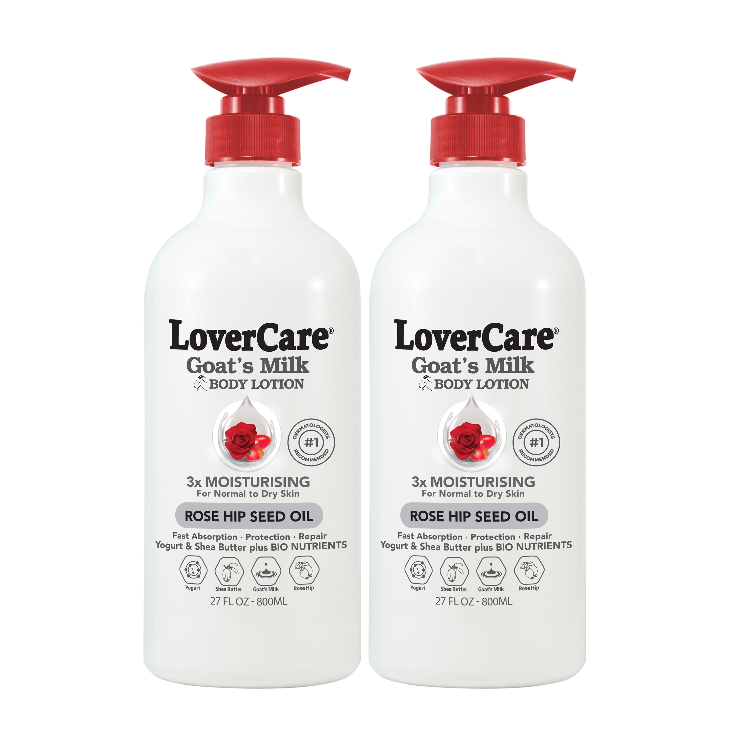 2-Pack LoverCare Goat's Milk Body Lotion 27 fl oz (800ml) Rose Hip Seed Oil