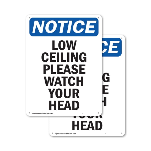 (2 Pack) Low Ceiling Please Watch Your Head! OSHA Notice Sign 12 Inch X 18 Inch Plastic Sign, Weather Resistant, UV Protected for Workplace, Business, and Construction Site, Made in the