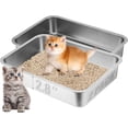 thumbnail image 1 of 2 Pack Low Entry Cat Litter Box, 17.7"×13.8"×2.8" Stainless Steel Kitten Litter Box for Small Cat, Kitty Shallow Litterbox for Guinea Pig, Puppy, Hamsters Toilet, 1 of 9