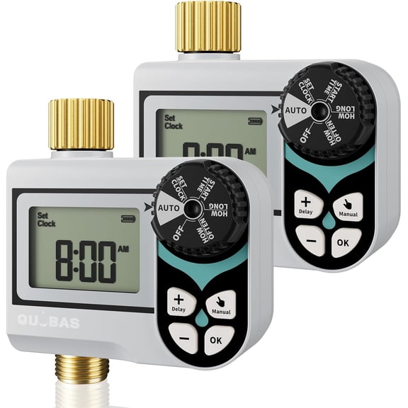 2 Pack Low Pressure Programmable Water Timer with Brass Inlet Outlet for Rain Barrel or Garden Hose Interval Program 1 Zone