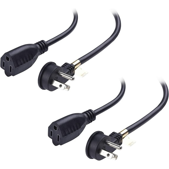 2-Pack Low Profile Flat Plug Extension Cord (Power Extension Cable) 6 Feet (Nema 5-15P To Nema 5-15R)