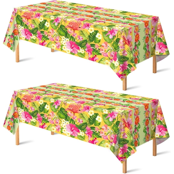 2 Pack Luau Party Decorations - Plastic Tablecloth for Hawaiian Theme Party Decorations | Tropical Summer Beach Pool Birthday Backdrop Favors Supplies