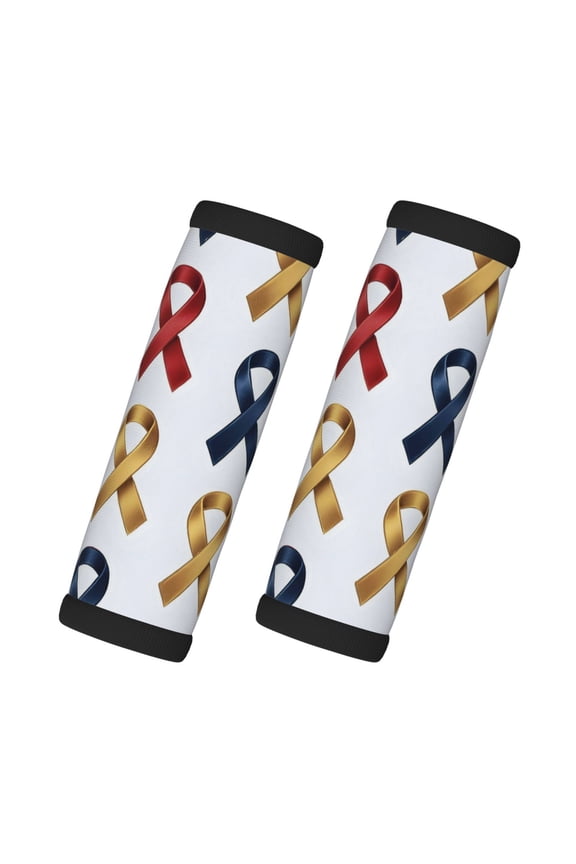 2 Pack Luggage Handle Covers And Grips Dimensions: 5.5 X 4.7 Inches Soft Padded Handle Covers Durable Luggage Handle Covers Cancer Awareness Ribbon Pattern - Metallic Elegance (1)