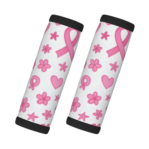 2 Pack Luggage Handle Covers And Grips Dimensions: 5.5 X 4.7 Inches Soft Padded Handle Covers Durable Luggage Handle Covers Whimsical Pink Ribbon Pattern With Decorative Elements