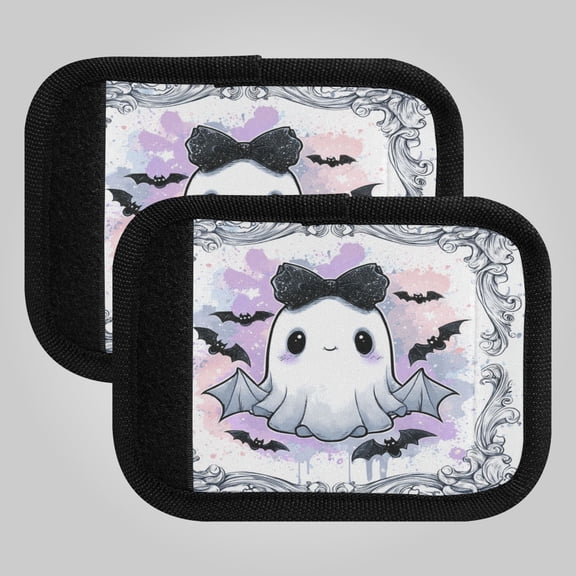 2-Pack Luggage Handle Wrap for Suitcase Includes Back Information Card Cute Black Bow Ghost