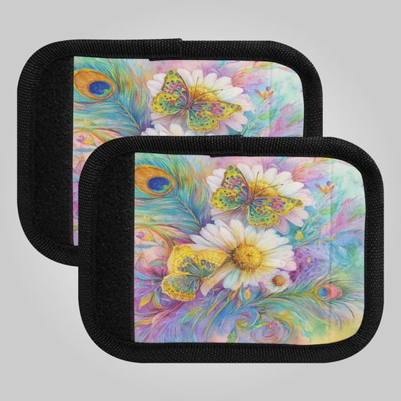 2-Pack Luggage Handle Wrap for Suitcase Includes Back Information Card Peacock Feathers Art Pattern