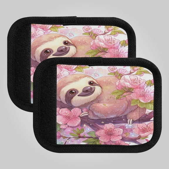 2-Pack Luggage Handle Wrap for Suitcase Includes Back Information Card Sloth in Cherry Blossoms