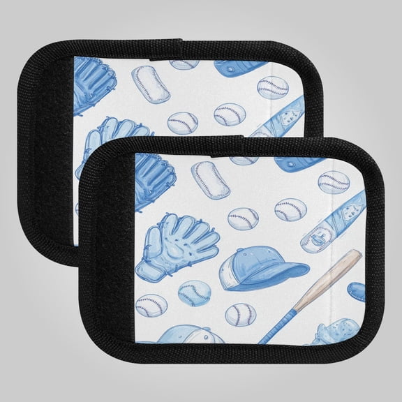 2-Pack Luggage Handle Wrap for Suitcase Includes Back Information Card Soft Blue Baseball Gear Pattern