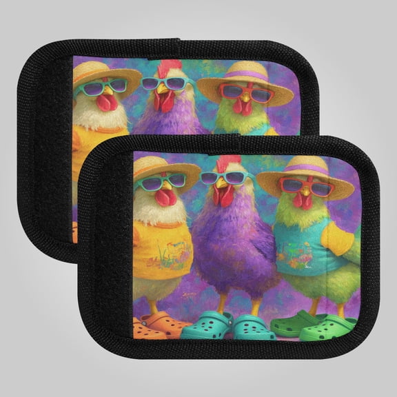 2-Pack Luggage Handle Wrap for Suitcase Includes Back Information Card Three Cute Chickens Pattern