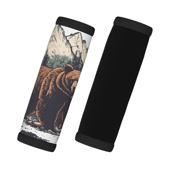 2 Pack Luggage Handle Wraps Grips, 5.5x4.7in Soft Padded Handle Covers For Suitcase, Durable Luggage Handles Wrap Grips For Travel Bear Forest Mountains