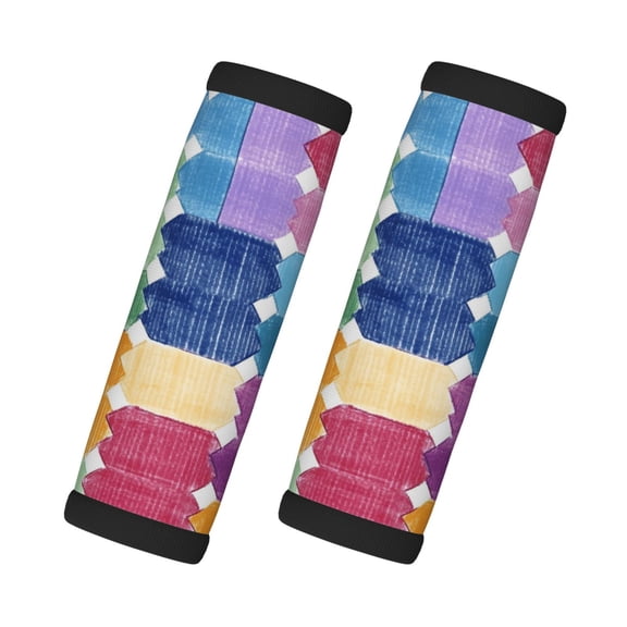 2 Pack Luggage Handle Wraps For Suitcase Comfort Soft Handle Covers Identifier Luggage Makers Covers Wraps Travel Accessories Aliceblue Colorful Houndstooth Hand-Drawn Sketch_1