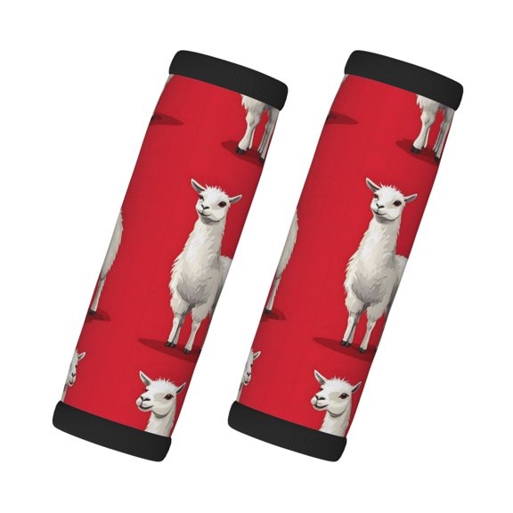 2 Pack Luggage Handle Wraps For Suitcase Comfort Soft Handle Covers Identifier Luggage Makers Covers Wraps Travel Accessories Alpaca On A Red Background