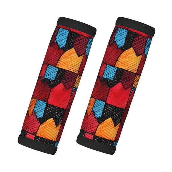 2 Pack Luggage Handle Wraps For Suitcase Comfort Soft Handle Covers Identifier Luggage Makers Covers Wraps Travel Accessories Red Colorful Houndstooth Hand-Drawn Sketch_1