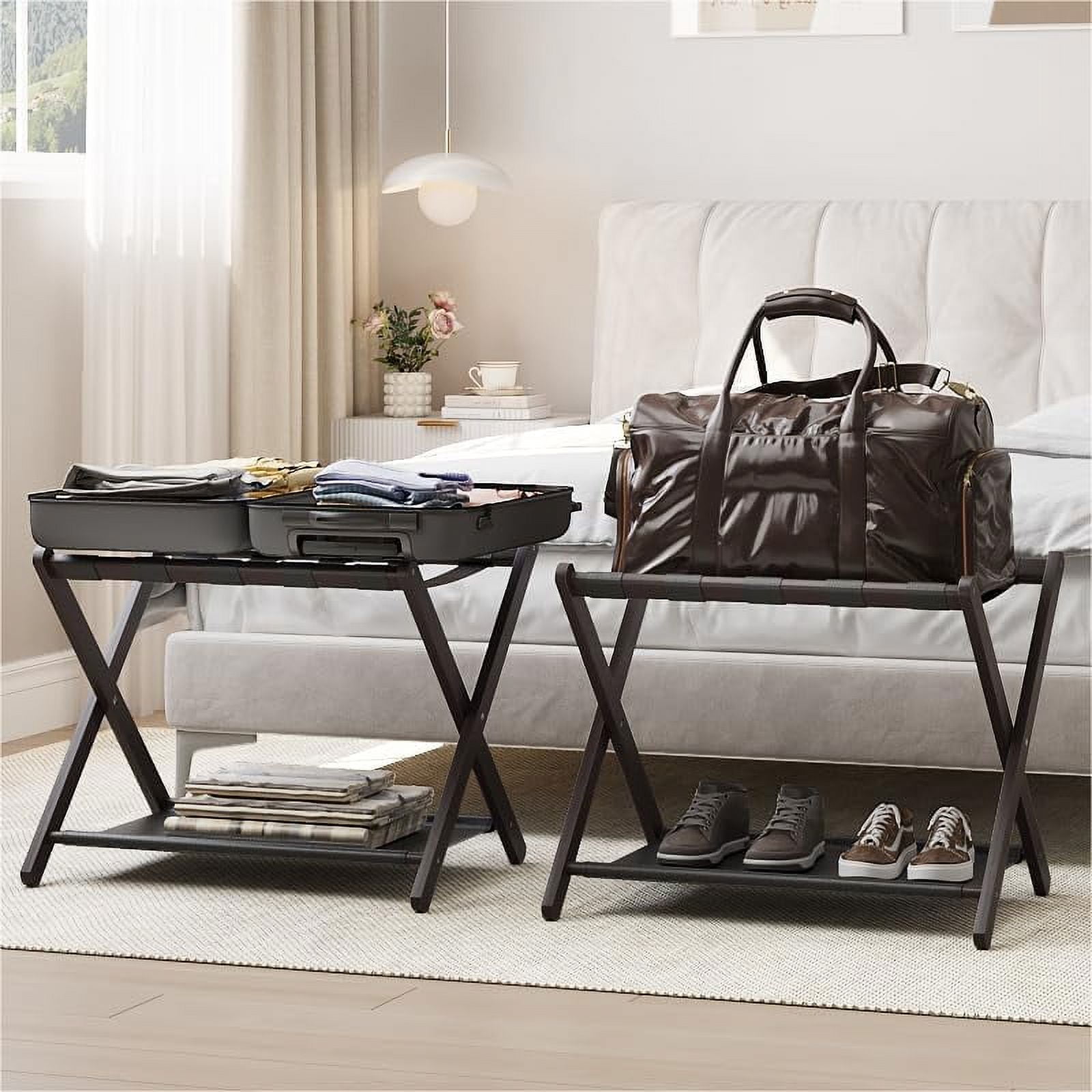 2 Pack Luggage Rack, Folding Luggage Rack for Guest Room, Brown Bamboo ...