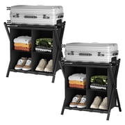 2 Pack Luggage Rack with storage, Guest Room Folding Suitcase Stands, Holds up to 120 lb, Space Saving Suitcase Holders for guest room, Bedroom Hotel, Black