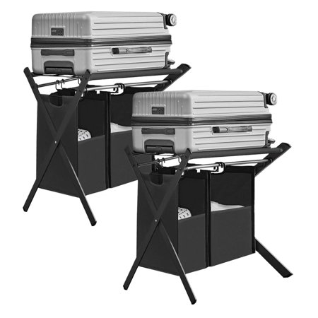 2 Pack Luggage Racks with 2 Removable Laundry Bag, Set of 2 Suitcase Stands for Guest Room