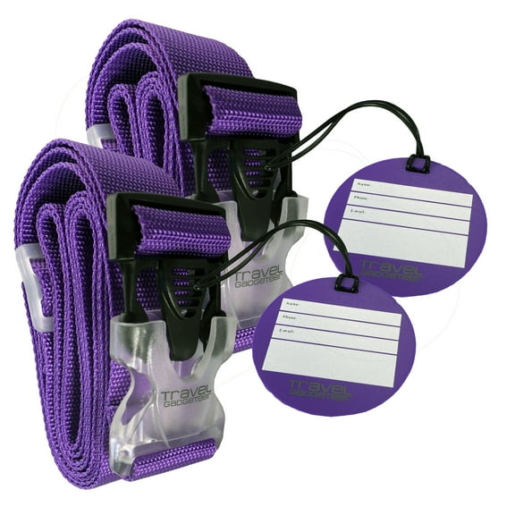 (2-Pack) Luggage Strap + Matching TAG | BRIGHT COLORS Help Easily Identify Your Luggage