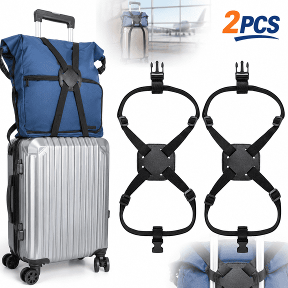 2 Pack Luggage Straps Bungees,Adjustable Suitcase Carry on Bag Handle Portable Tourister Travel Straps Belt Elastic Airport Travel Accessories with Buckles for Baggage Handbag