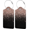 thumbnail image 1 of 2 Pack Luggage Tag for Suitcase, Blush Pink Rose Gold Black Glitter Leather Id Labels with Stainless Steel Loop Privacy Cover for Women Girls Bag Travel, 1 of 5