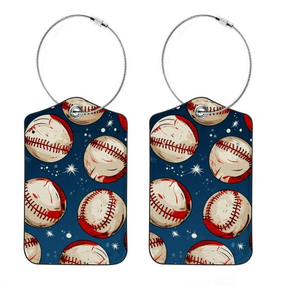 2 Pack Luggage Tag for Suitcase, Baseball Baggage Tag with Stainless Steel Loop Privacy Cover for Women Girls Bag Travel